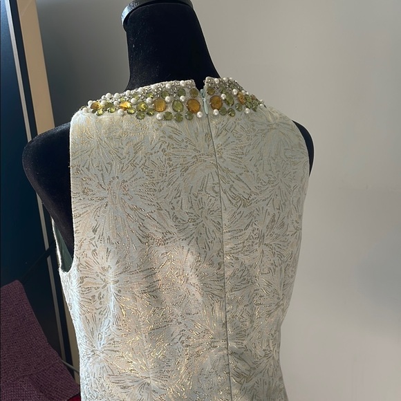 Elegant pale green Dress with Gold Accents and beaded neckline size 4 like new - Picture 4 of 4